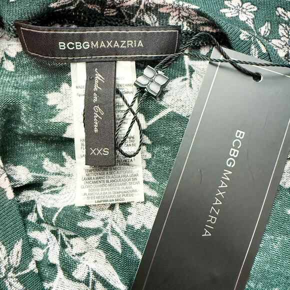 BCBGMAXAZRIA Semi-Sheer Floral Long Sleeve Top Spruce Combo Green Size XXS NWT - Picture 11 of 13